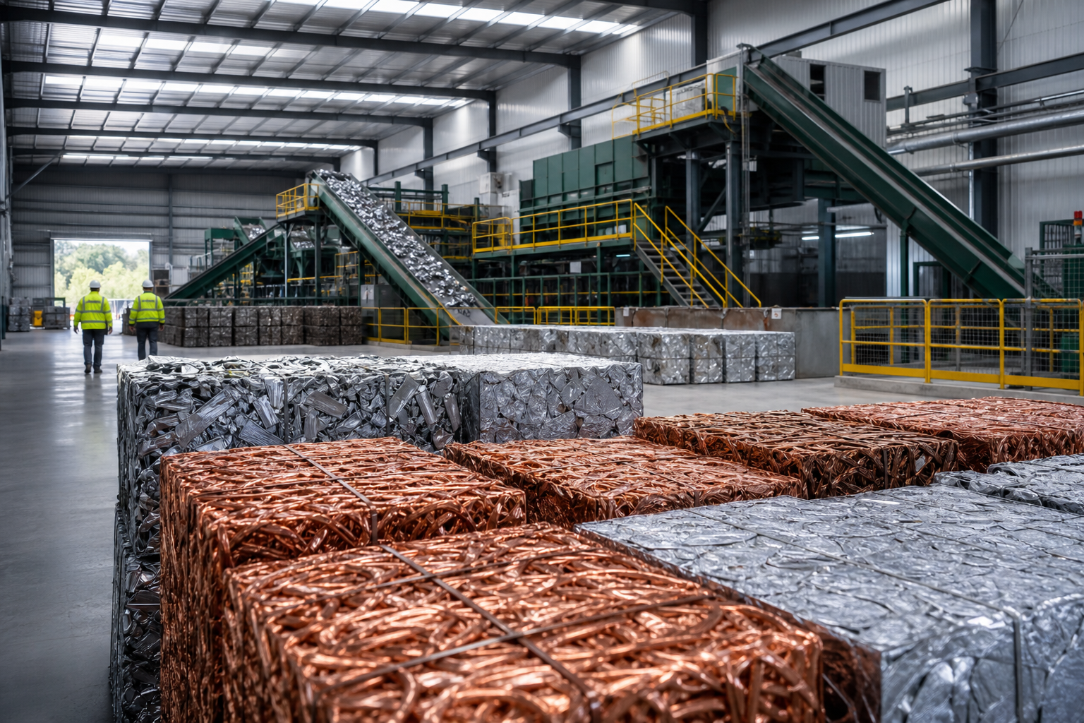 Sorted copper and aluminium at a modern recycling facility